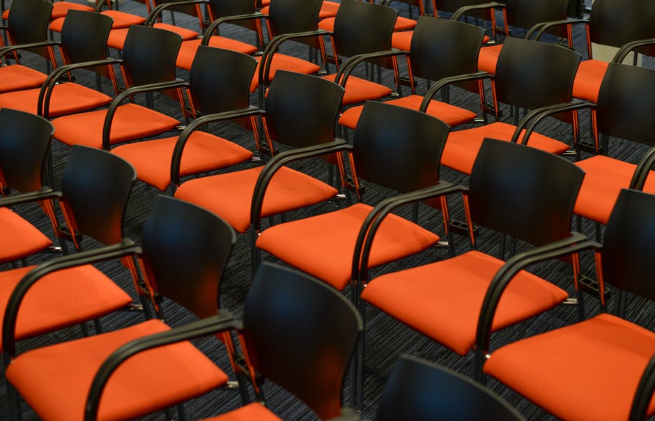 Conference seating ready for a corporate comedy show