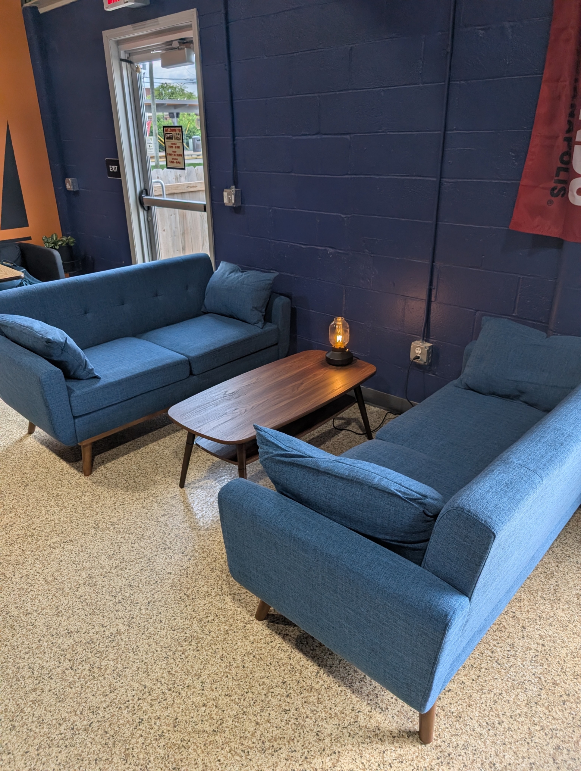 Lounge seating in the theater lobby